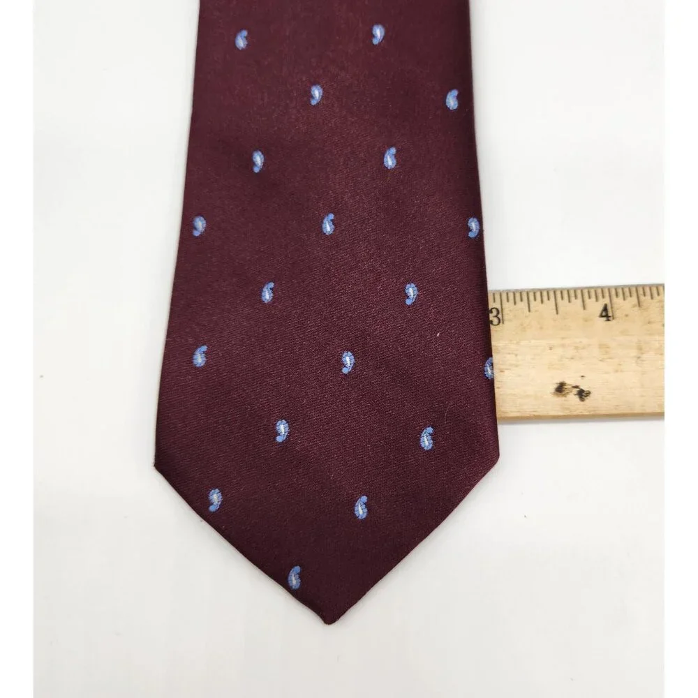 Vintage Sears The Mens‎ Store Tie Maroon and Light Blue Paisley Polka Dots EUC